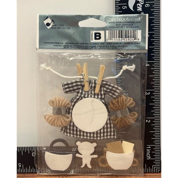 Jolees Sticker Collage SPJB033 COUNTRY BREEZE Yarn Dress CLOTHESPIN TEDDY - Picture 3 of 5
